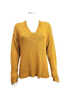 The Normal Brand Sweater Womens XL Mustard Acrylic Knit V-Neck Button Cuff